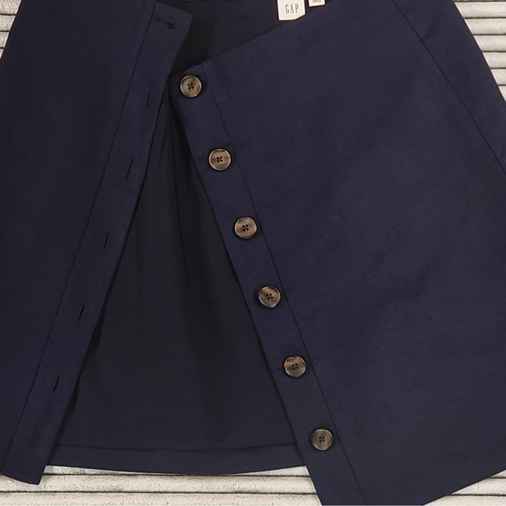 GAP Linen Cotton Mini Skirt Button Front Navy Blue Uniform Schoolgirl Prep 6 29 - Picture 4 of 8